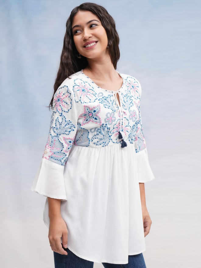 Vishudh Women Off White Embroidered Top - Off White - Image 6