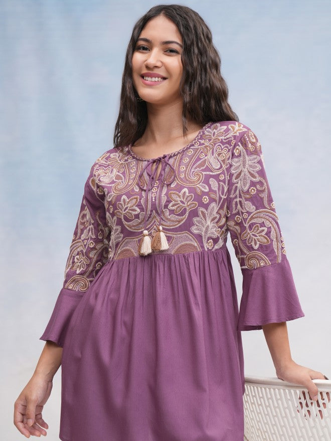 Vishudh Women Mauve Embroidered Top - Mauve - Image 1