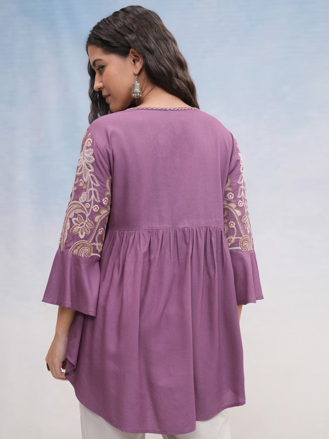 Vishudh Women Mauve Embroidered Top - Mauve - Image 3