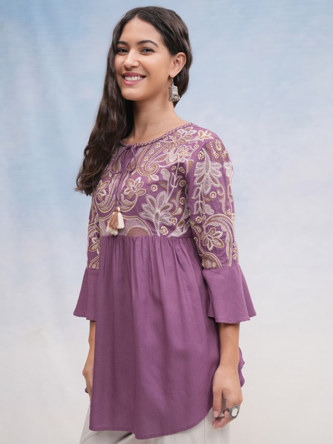 Vishudh Women Mauve Embroidered Top - Mauve - Image 4