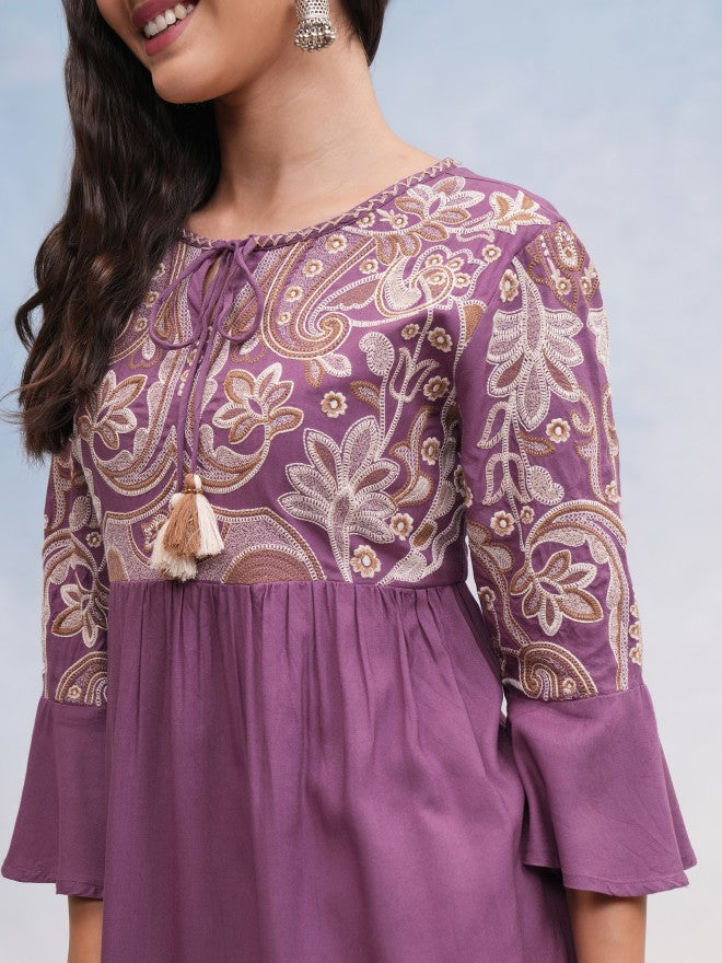Vishudh Women Mauve Embroidered Top - Mauve - Image 5