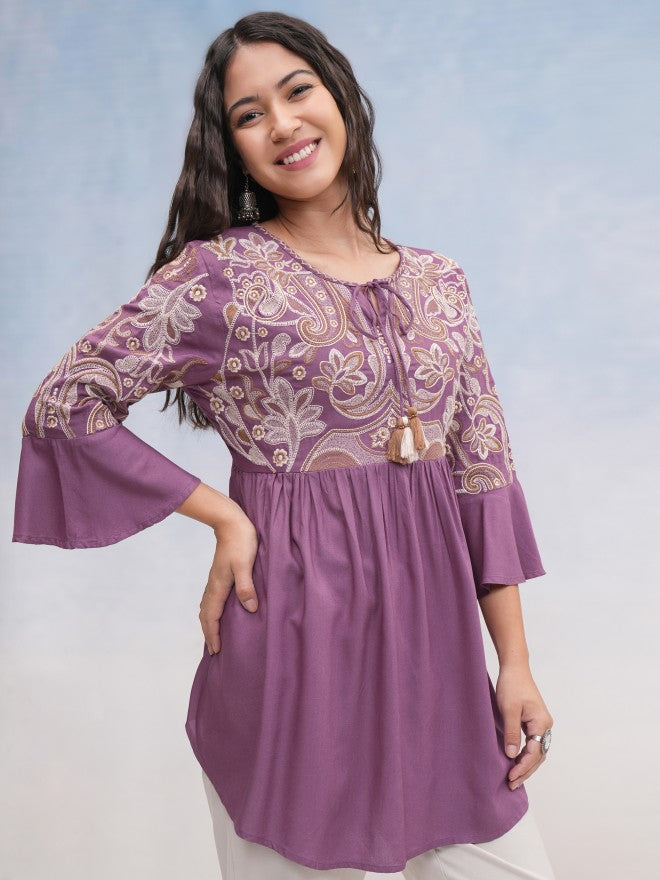 Vishudh Women Mauve Embroidered Top - Mauve - Image 6