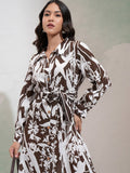 Vishudh Women Brown Printed Fit And Flare Dress - Brown - Image 1