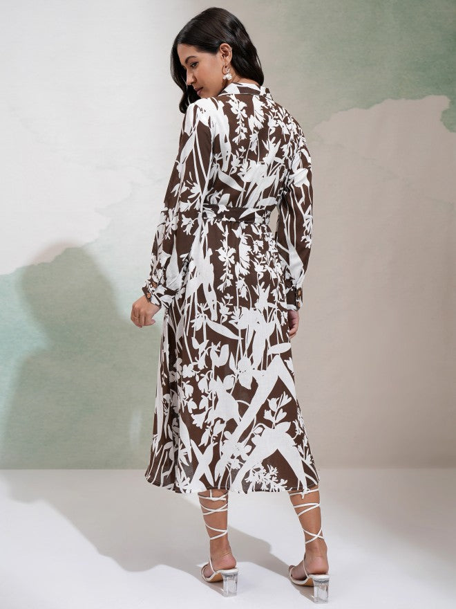 Vishudh Women Brown Printed Fit And Flare Dress - Brown - Image 3
