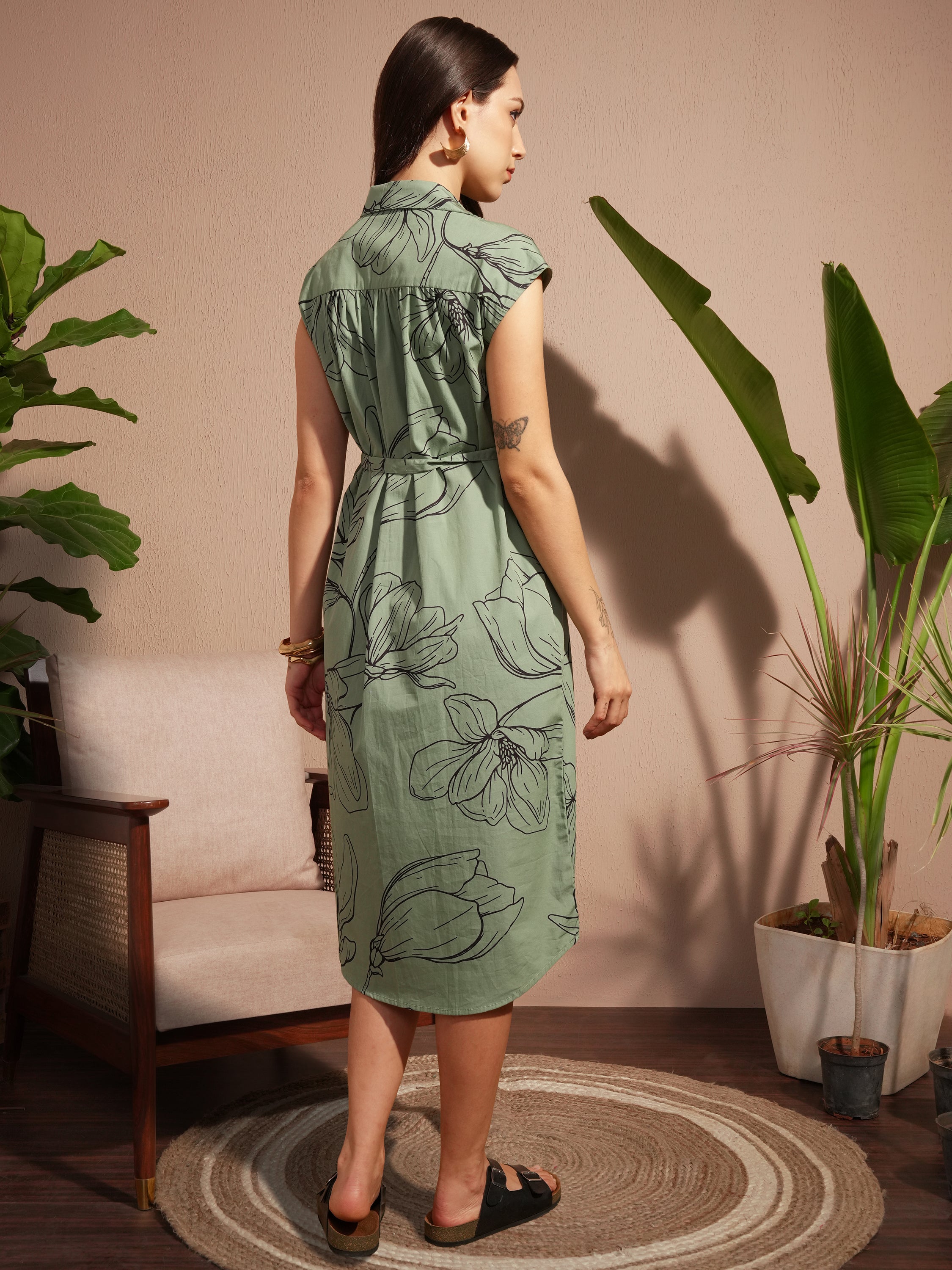 Vara By Vishudh Women Green Printed Shirt Dress - Green - Image 3