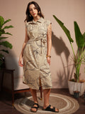 Vara By Vishudh Women Tan Printed Shirt Dress - Tan - Image 1