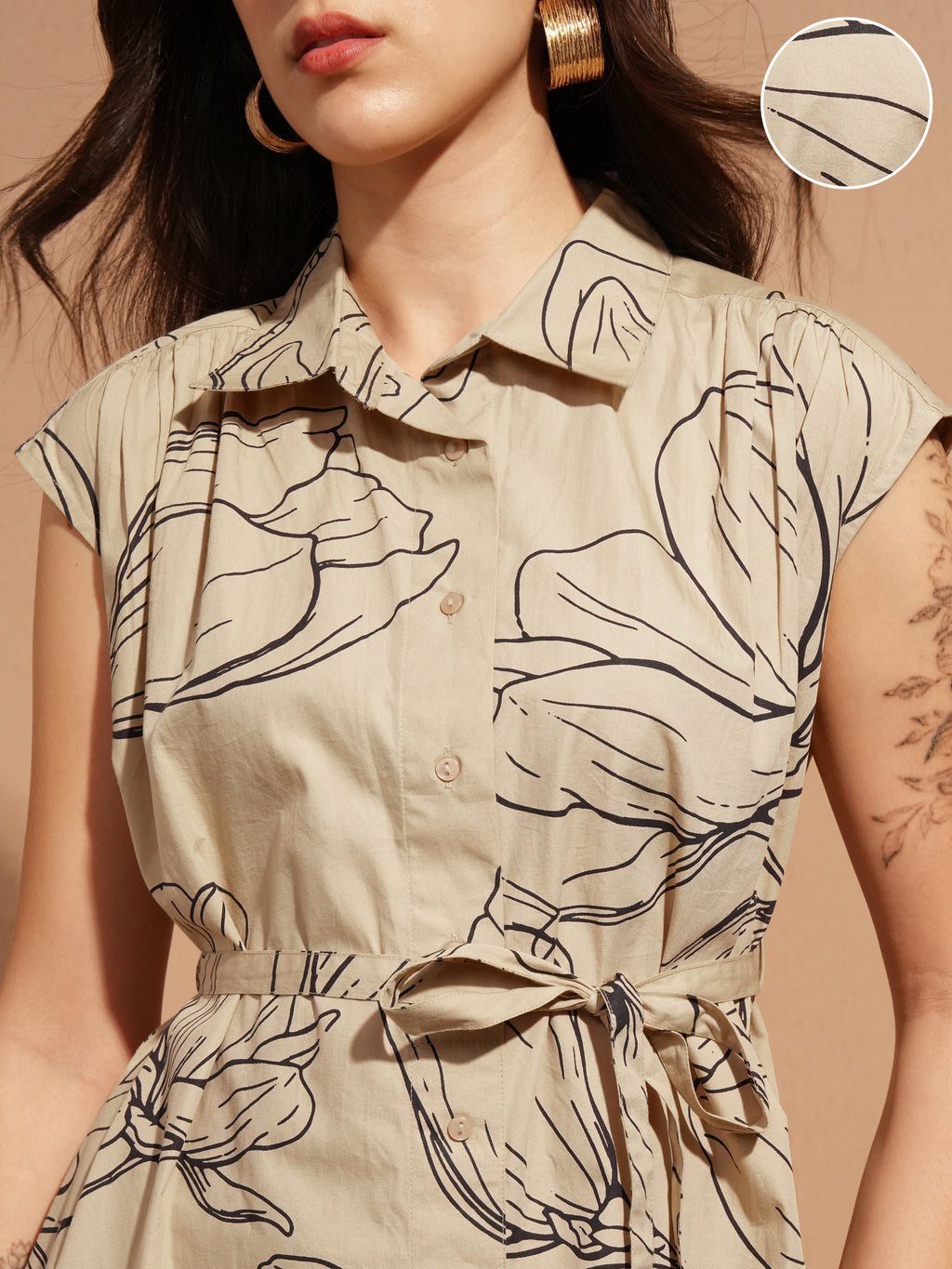 Vara By Vishudh Women Tan Printed Shirt Dress - Tan - Image 5