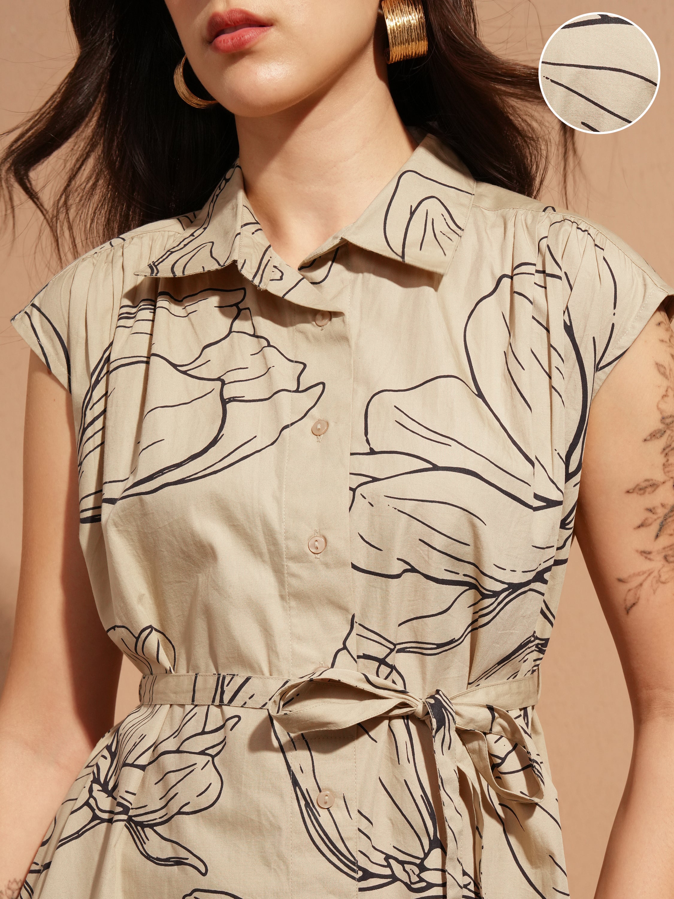 Vara By Vishudh Women Tan Printed Shirt Dress - Tan - Image 5