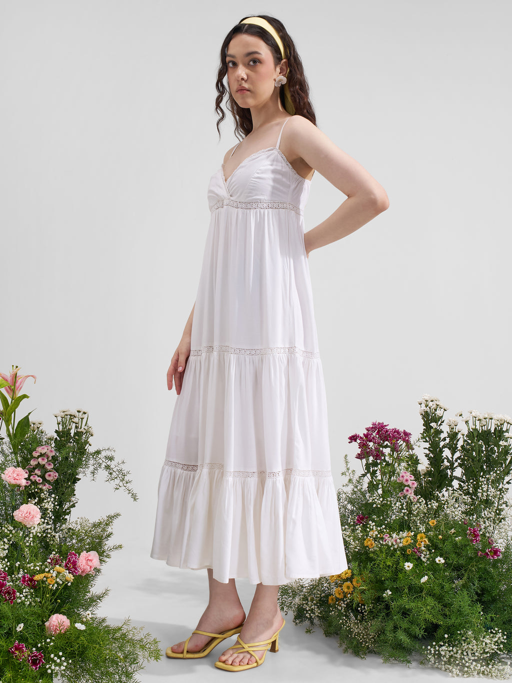 Vara By Vishudh Women White Solid Maxi Dress