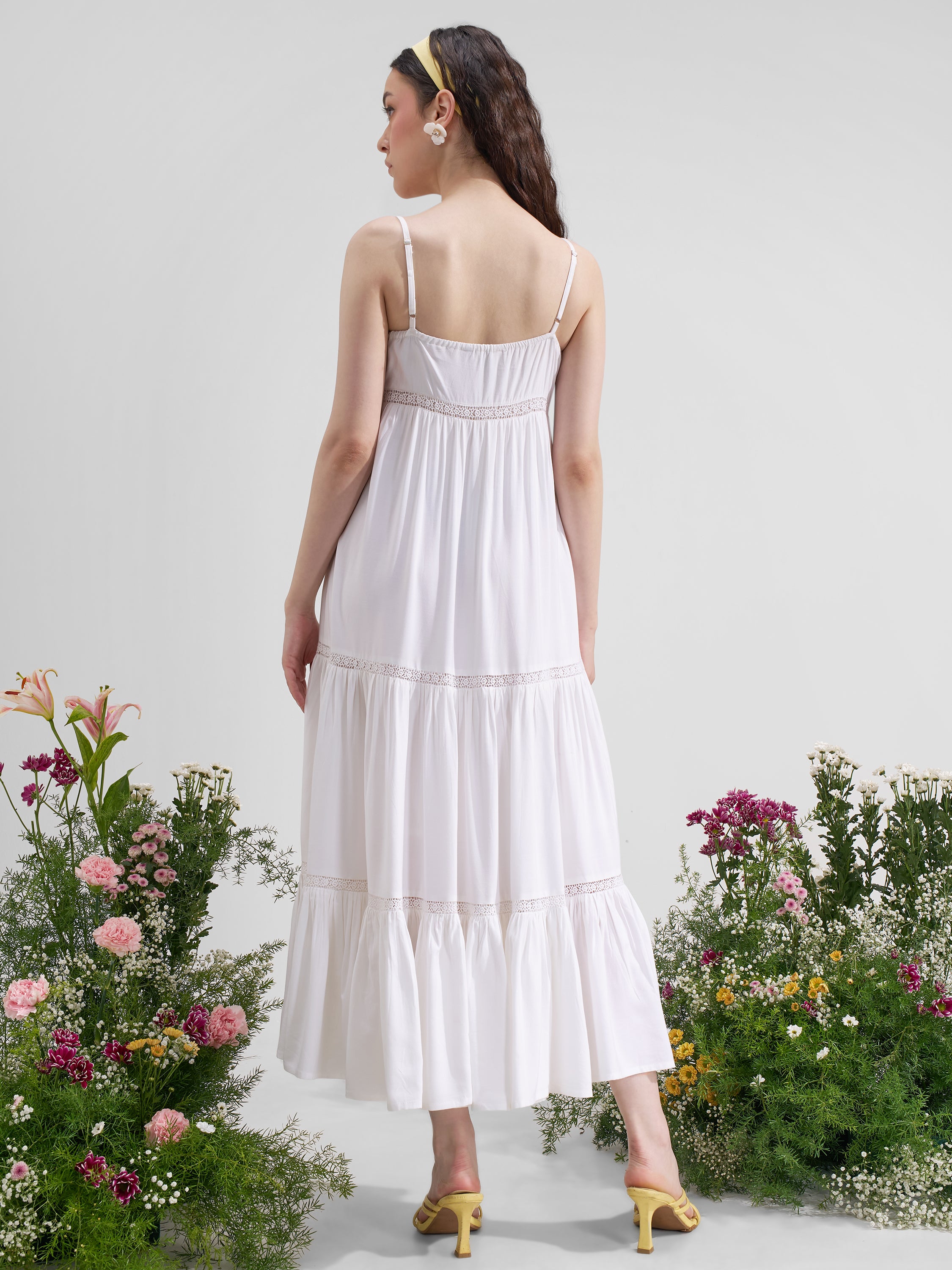 Vara By Vishudh Women White Solid Maxi Dress
