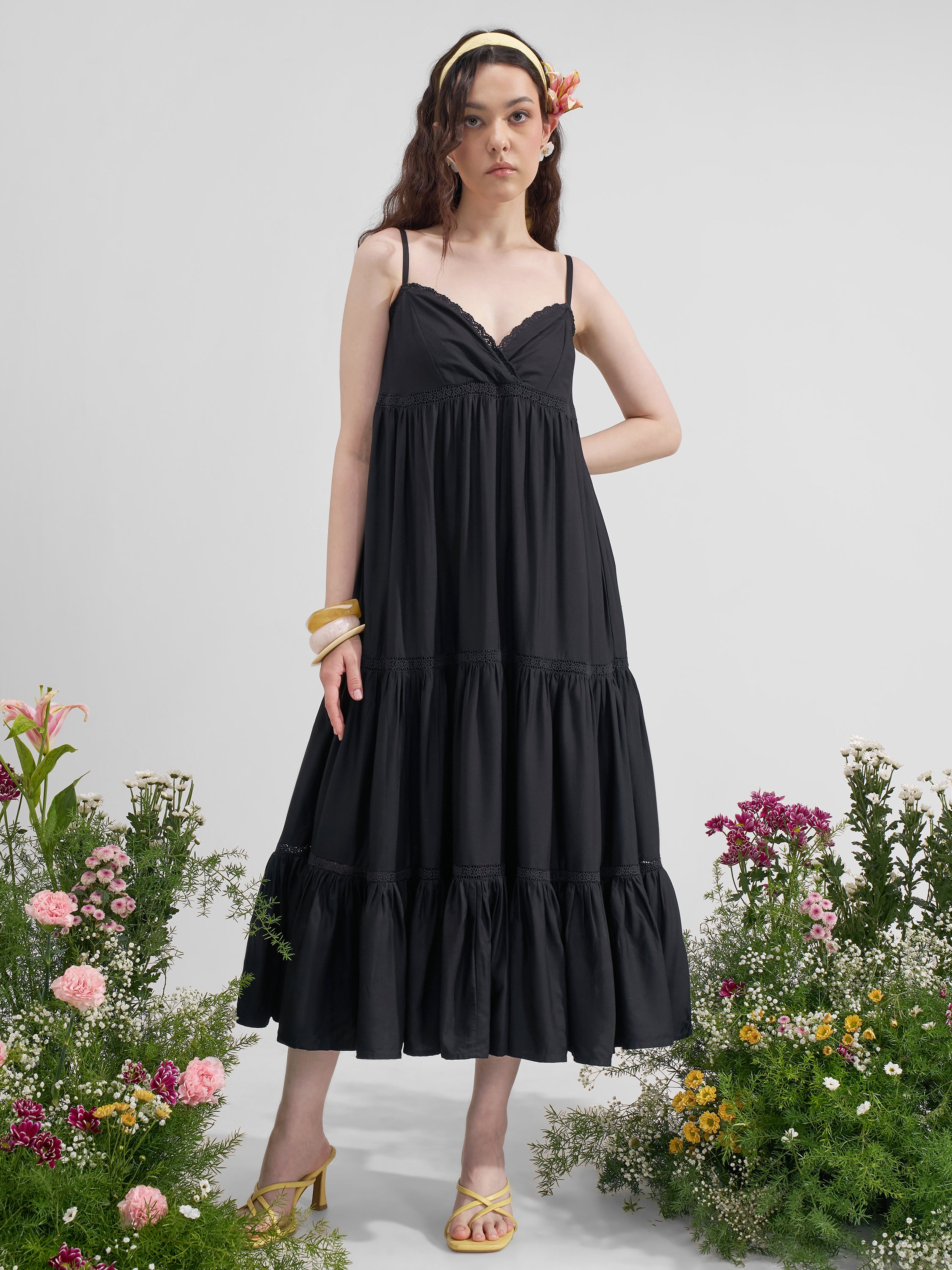 Vara By Vishudh Women Black Solid Maxi Dress