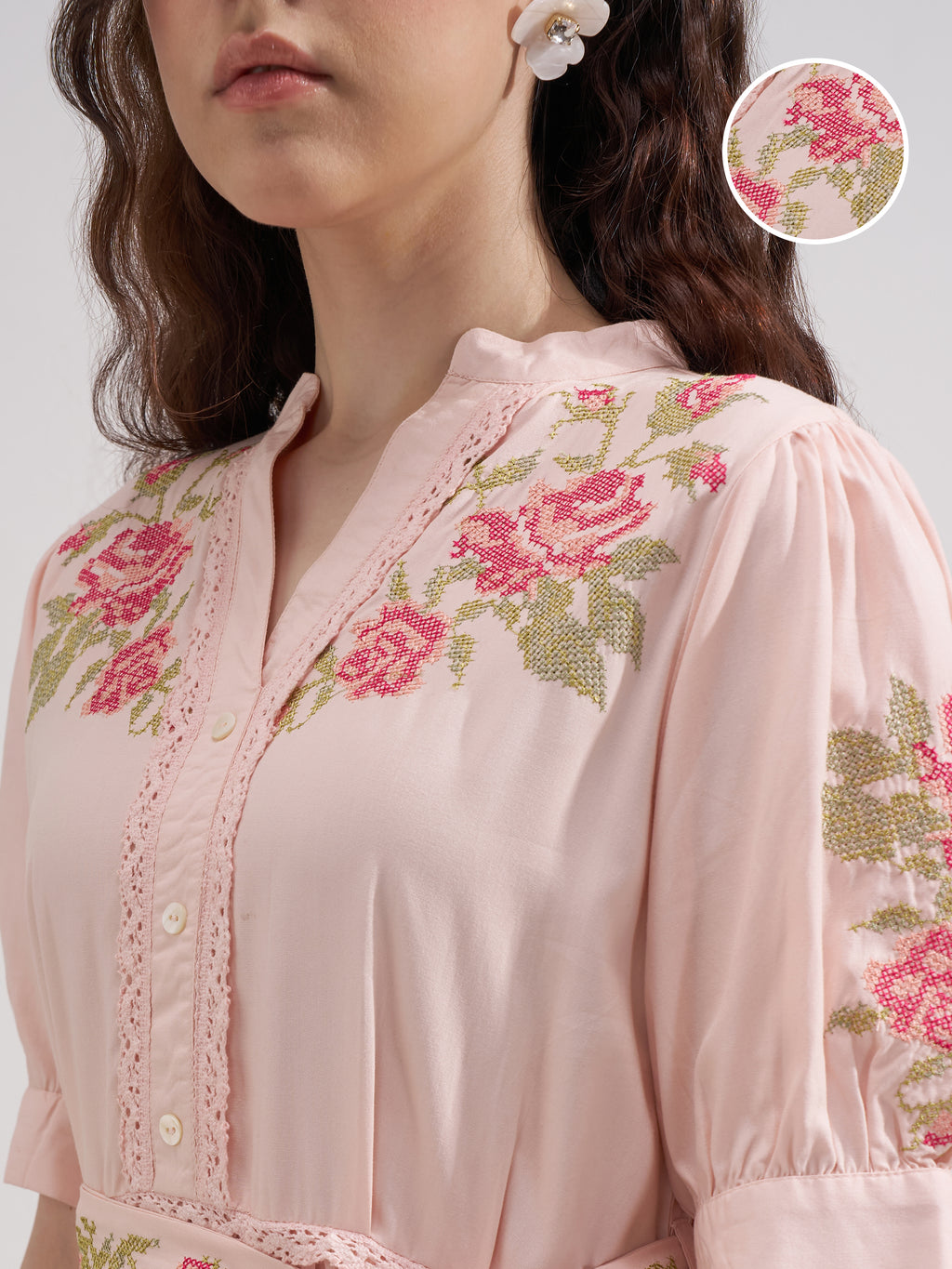 Vara By Vishudh Women Pink Embroidered Maxi Dress