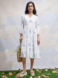 Vara By Vishudh Women White Printed Fit and Flare Dress - White - Image 1