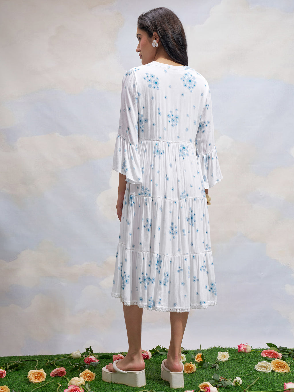 Vara By Vishudh Women White Printed Fit and Flare Dress - White - Image 3