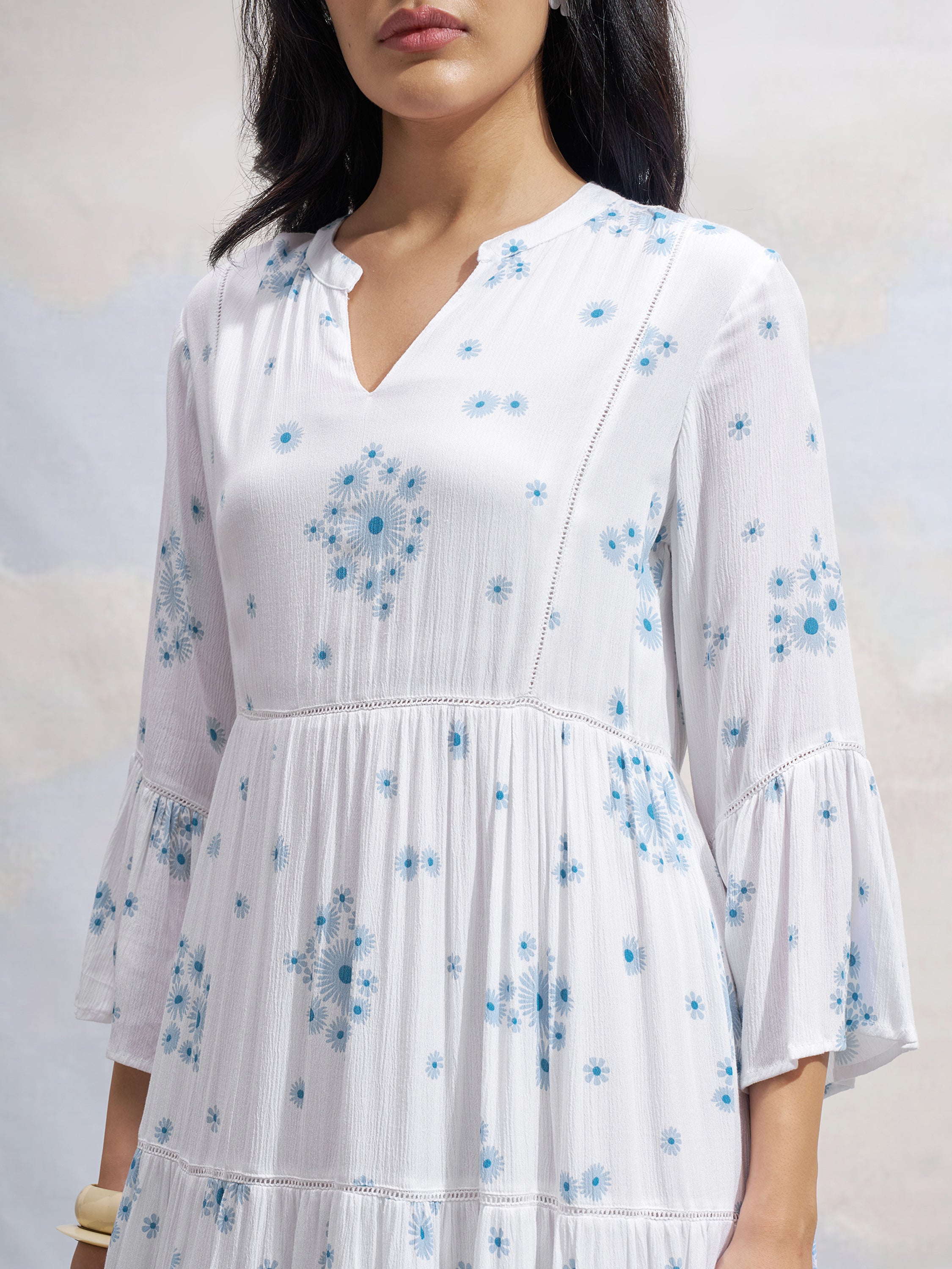 Vara By Vishudh Women White Printed Fit and Flare Dress - White - Image 5