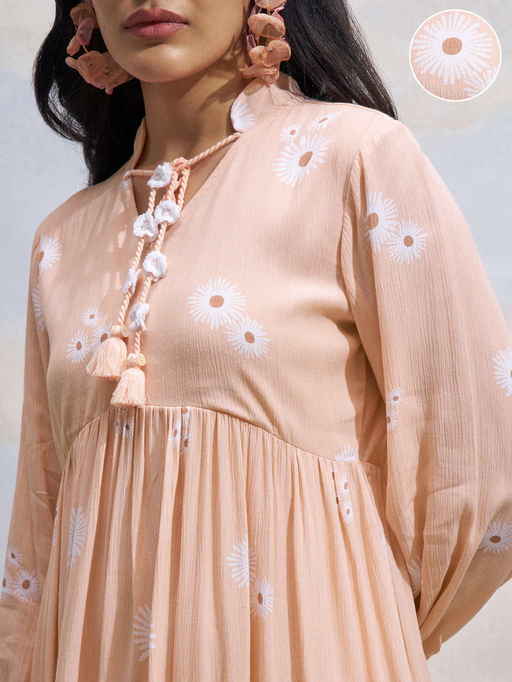 Vara By Vishudh Women Peach Printed Fit and Flare Dress - Peach - Image 5