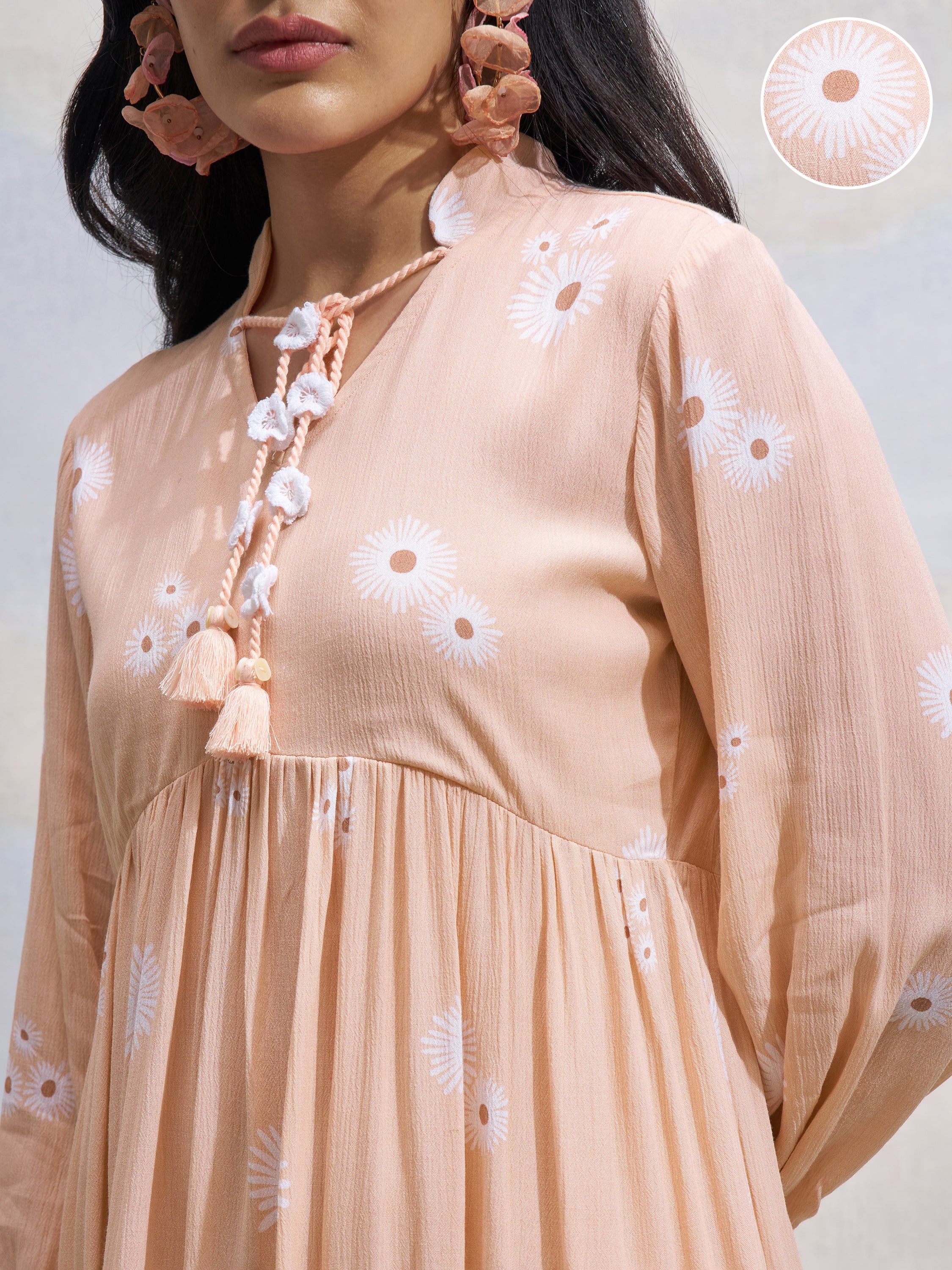 Vara By Vishudh Women Peach Printed Fit and Flare Dress - Peach - Image 5