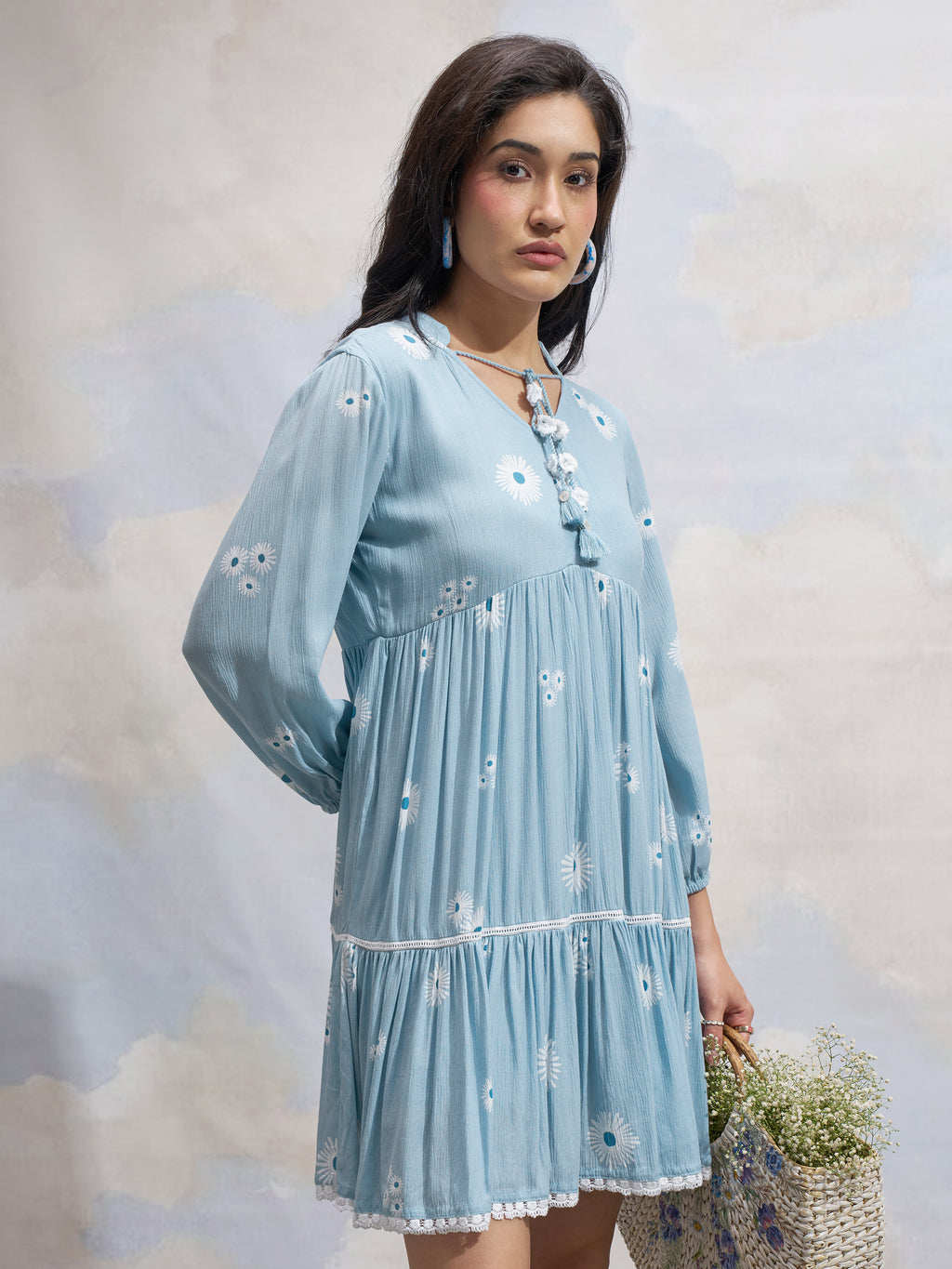 Vara By Vishudh Women Blue Printed Fit and Flare Dress - Blue - Image 6