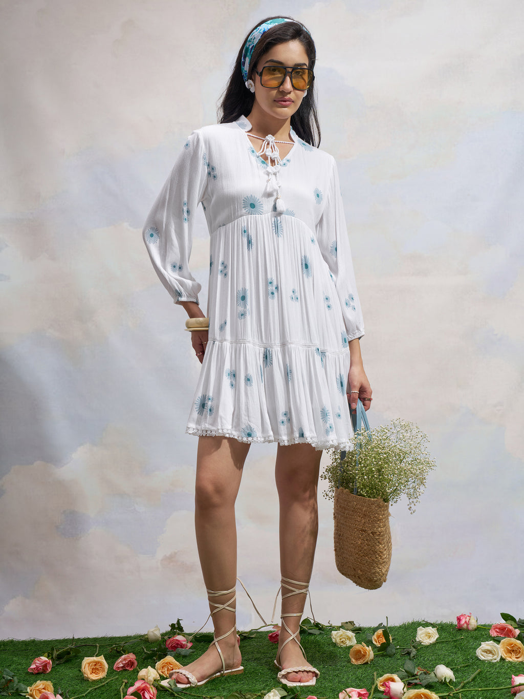 Vara By Vishudh Women White Printed Fit and Flare Dress - White - Image 2