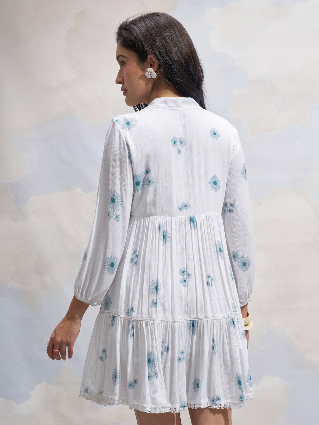 Vara By Vishudh Women White Printed Fit and Flare Dress - White - Image 3