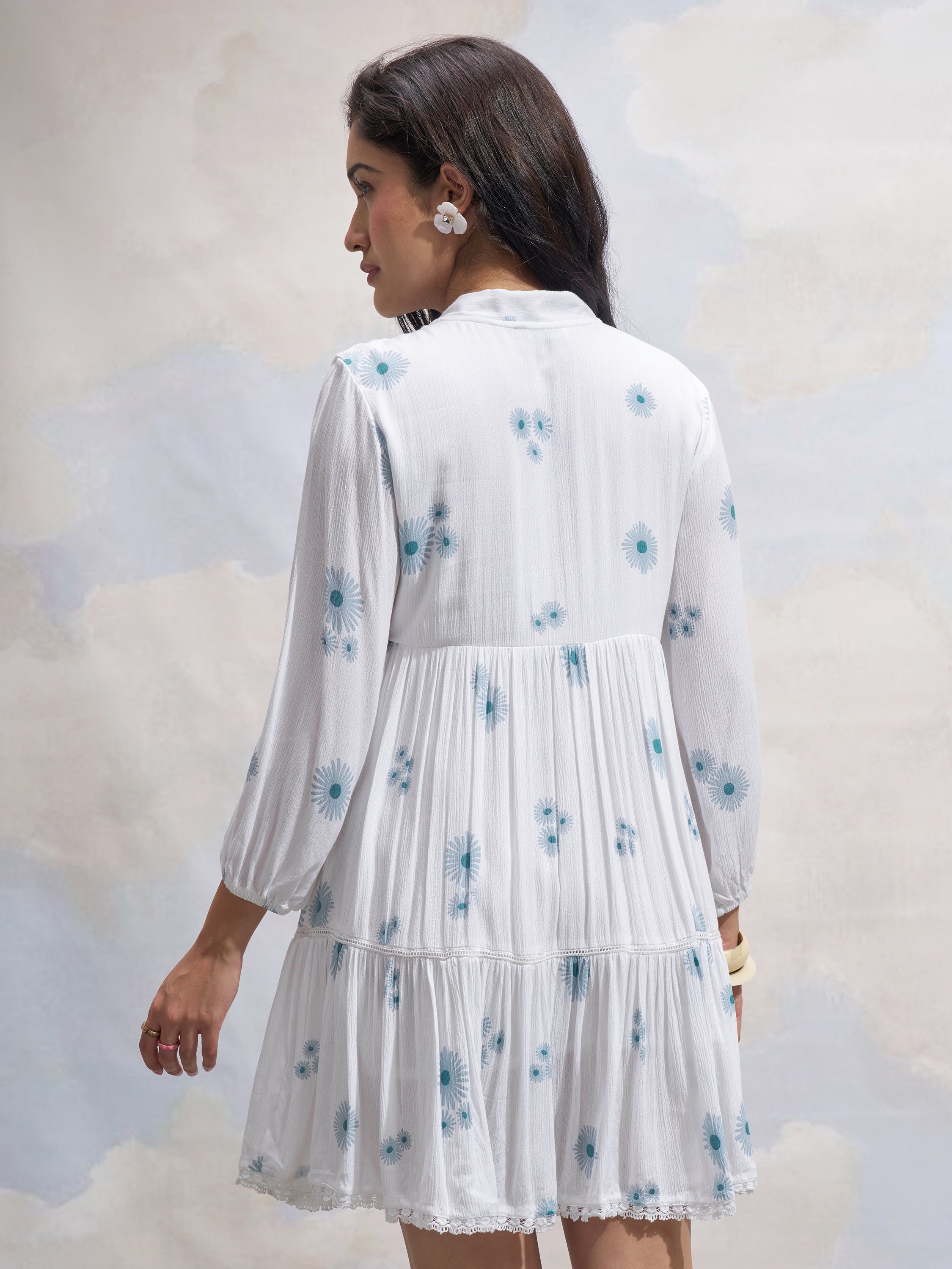 Vara By Vishudh Women White Printed Fit and Flare Dress - White - Image 3