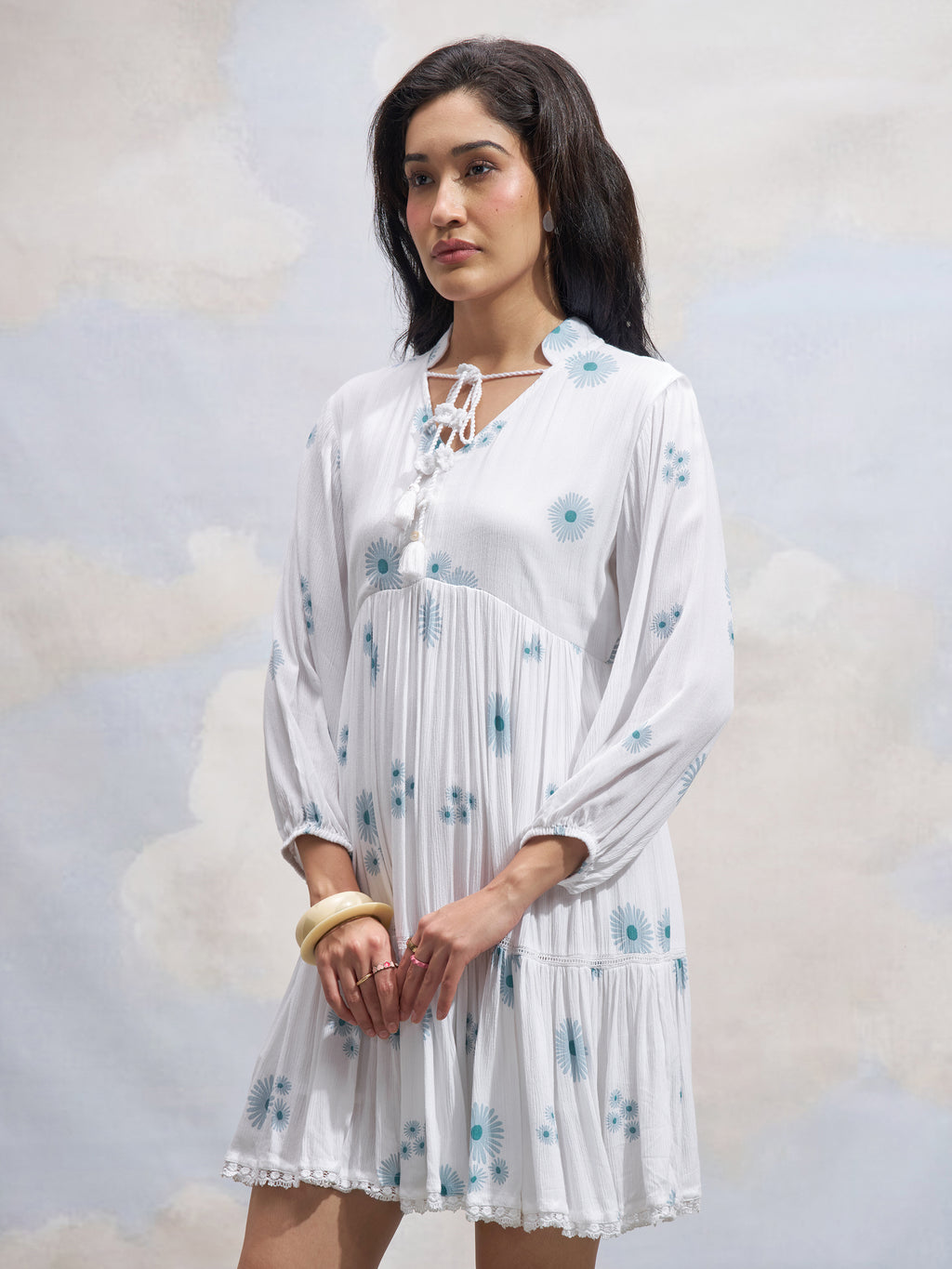 Vara By Vishudh Women White Printed Fit and Flare Dress - White - Image 4