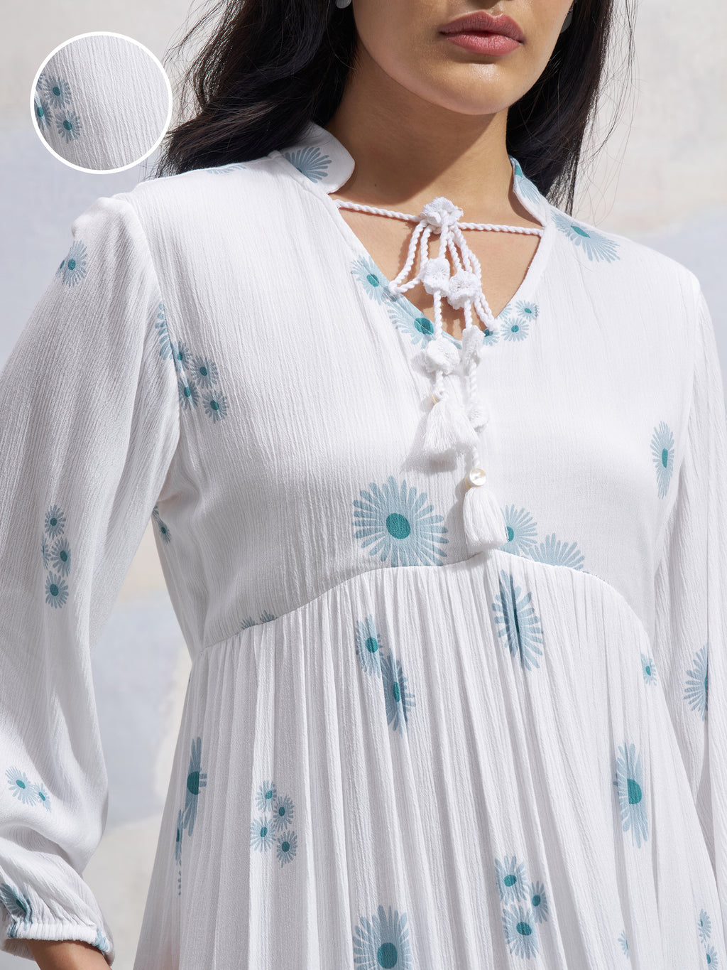 Vara By Vishudh Women White Printed Fit and Flare Dress - White - Image 5