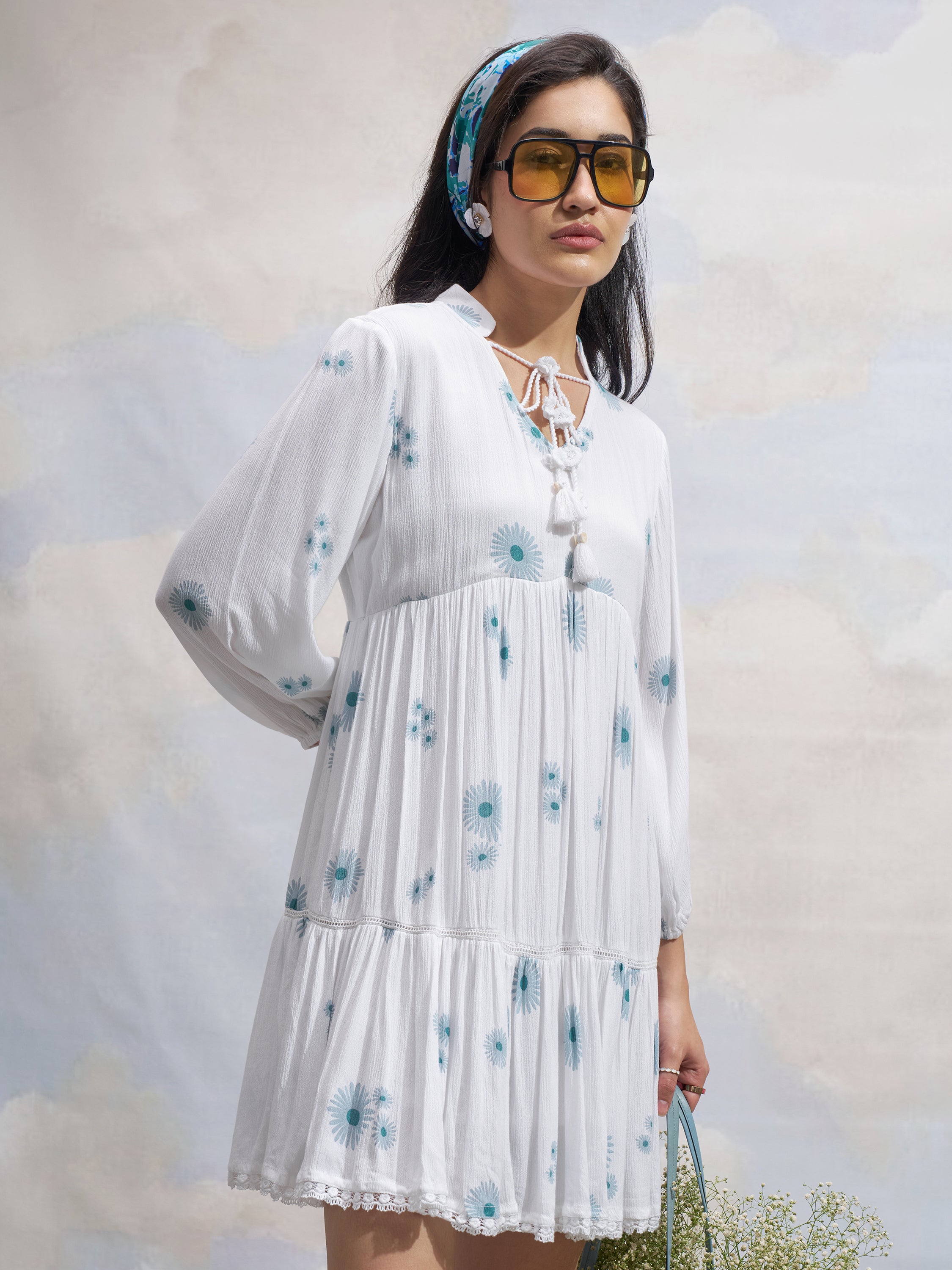 Vara By Vishudh Women White Printed Fit and Flare Dress - White - Image 6