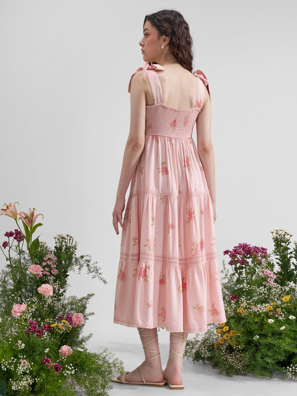 Vara By Vishudh Women Pink Printed Maxi Dress