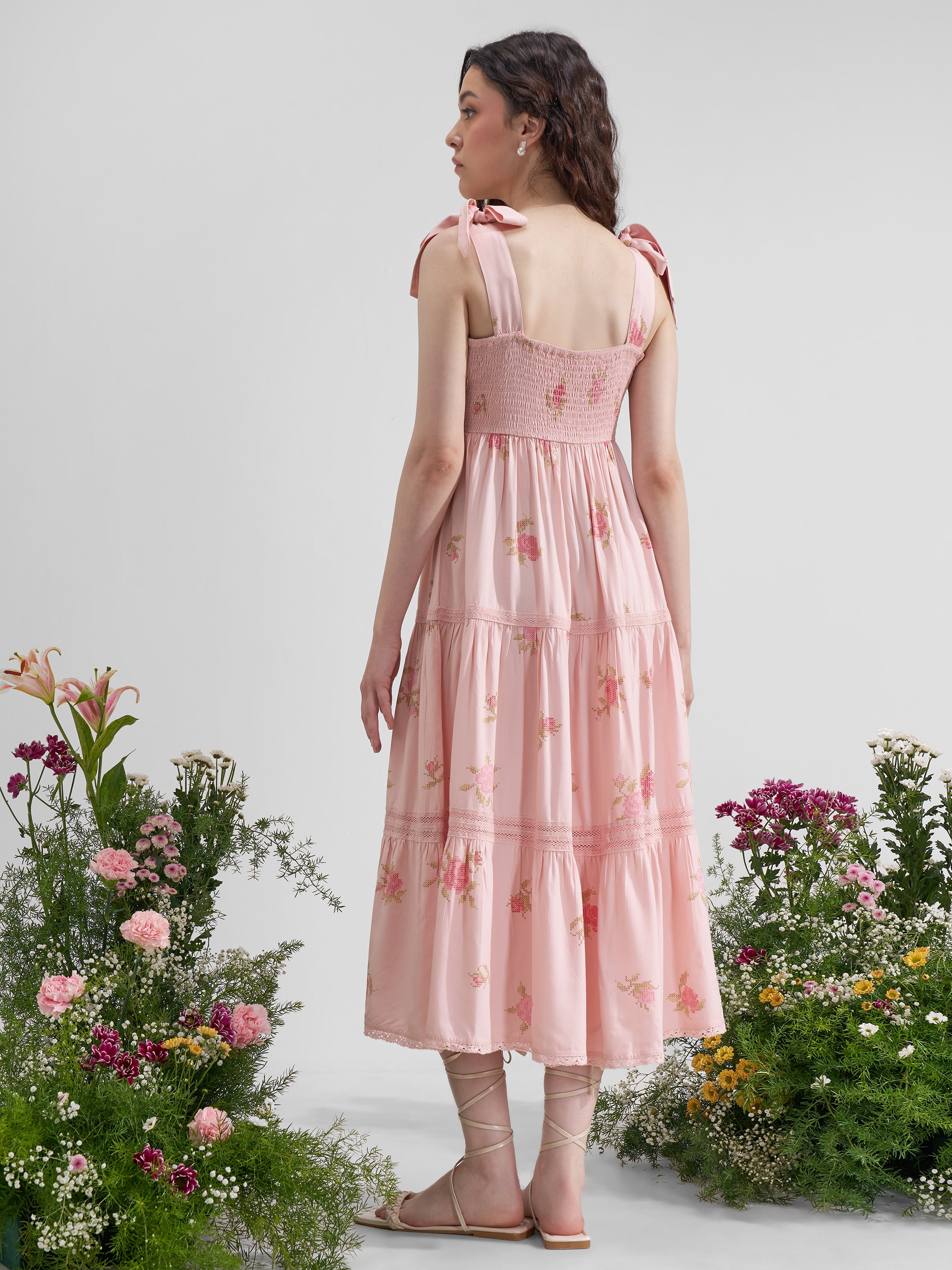 Vara By Vishudh Women Pink Printed Maxi Dress