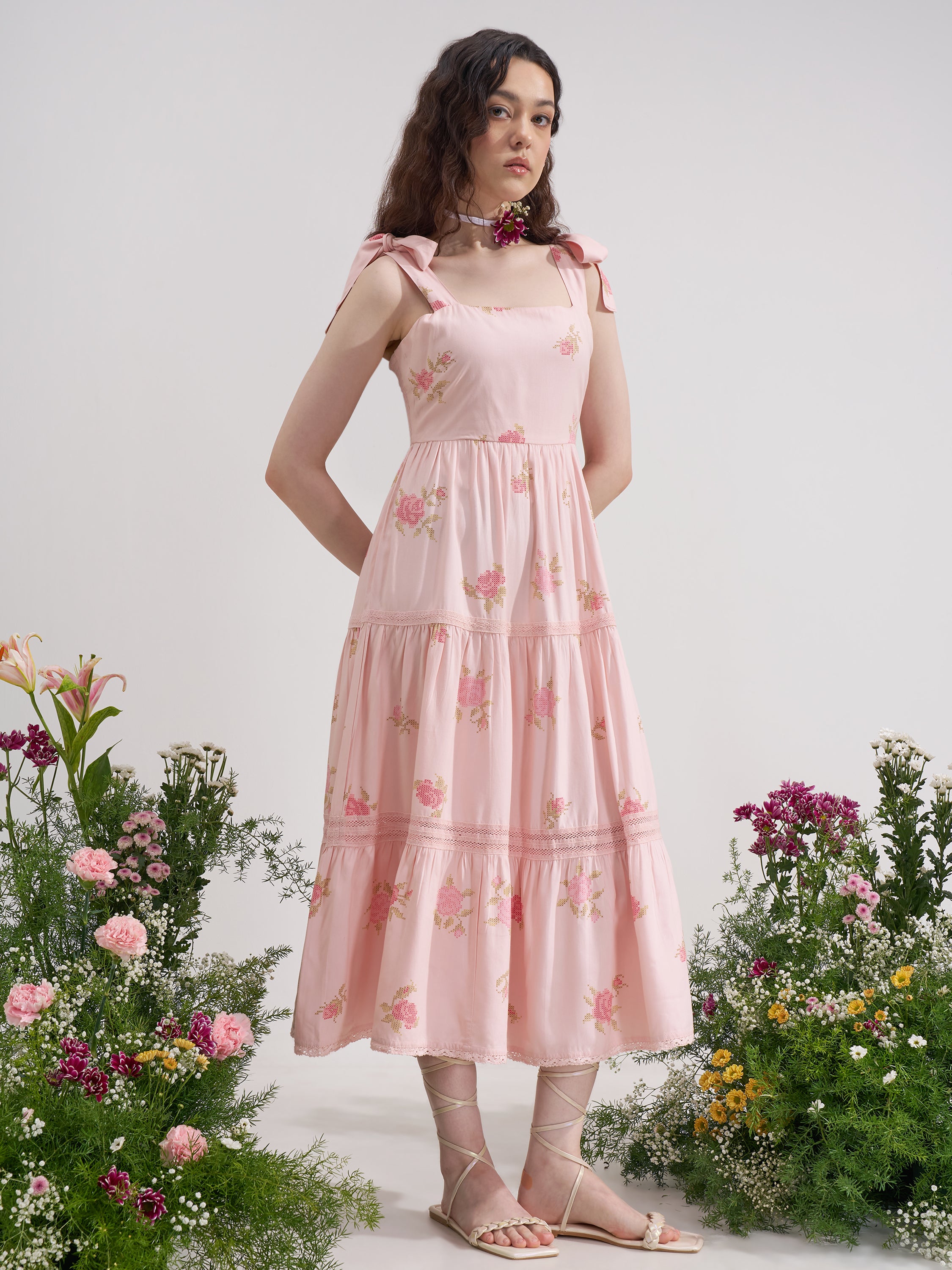 Vara By Vishudh Women Pink Printed Maxi Dress