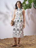 Vara By Vishudh Women Off White Printed A-Line Dress - Off White - Image 1
