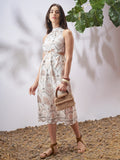 Vara By Vishudh Women Tan Printed A-Line Dress - Tan - Image 1
