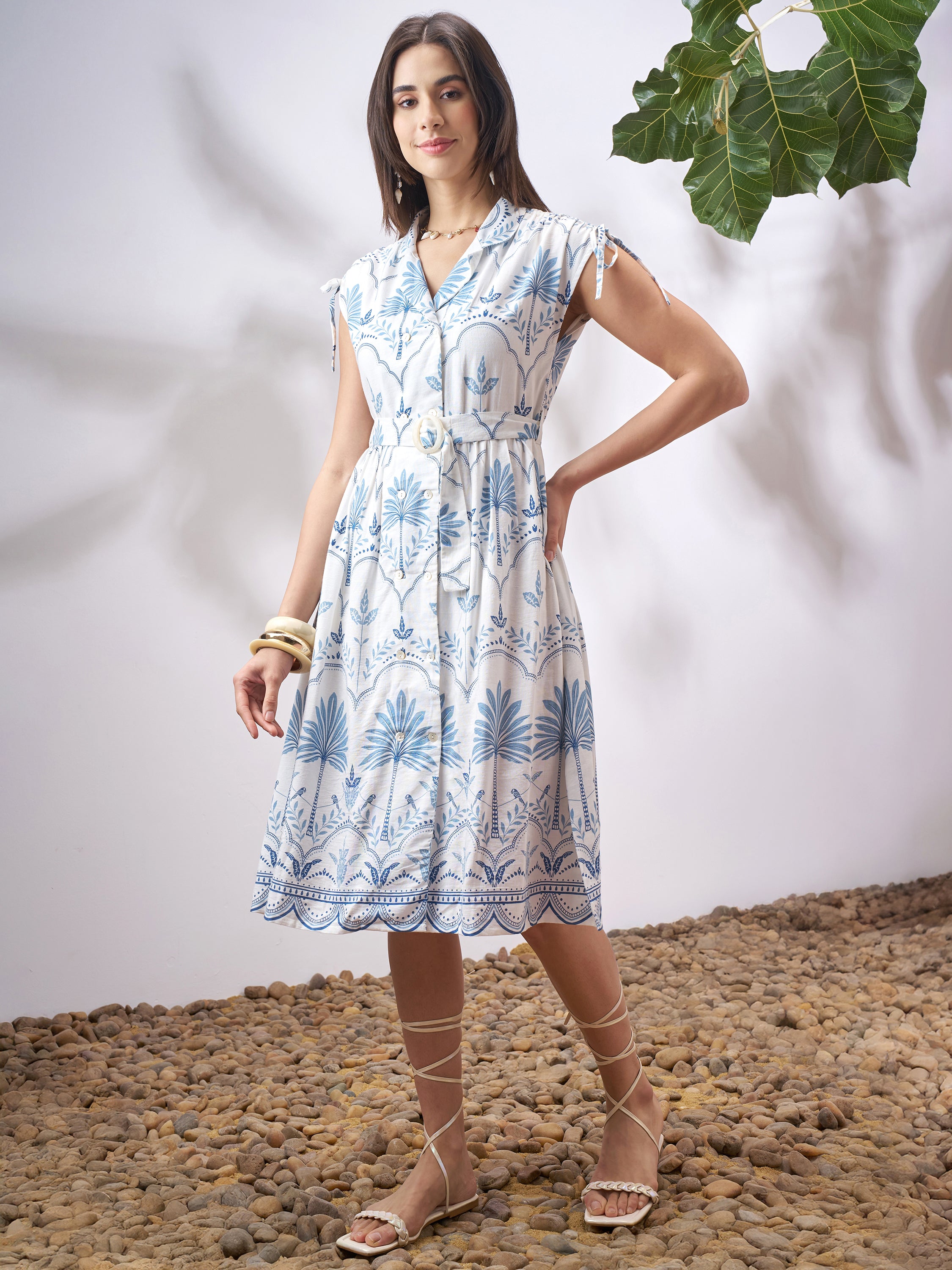 Vara By Vishudh Women Off White Printed A-Line Dress - Off White - Image 2