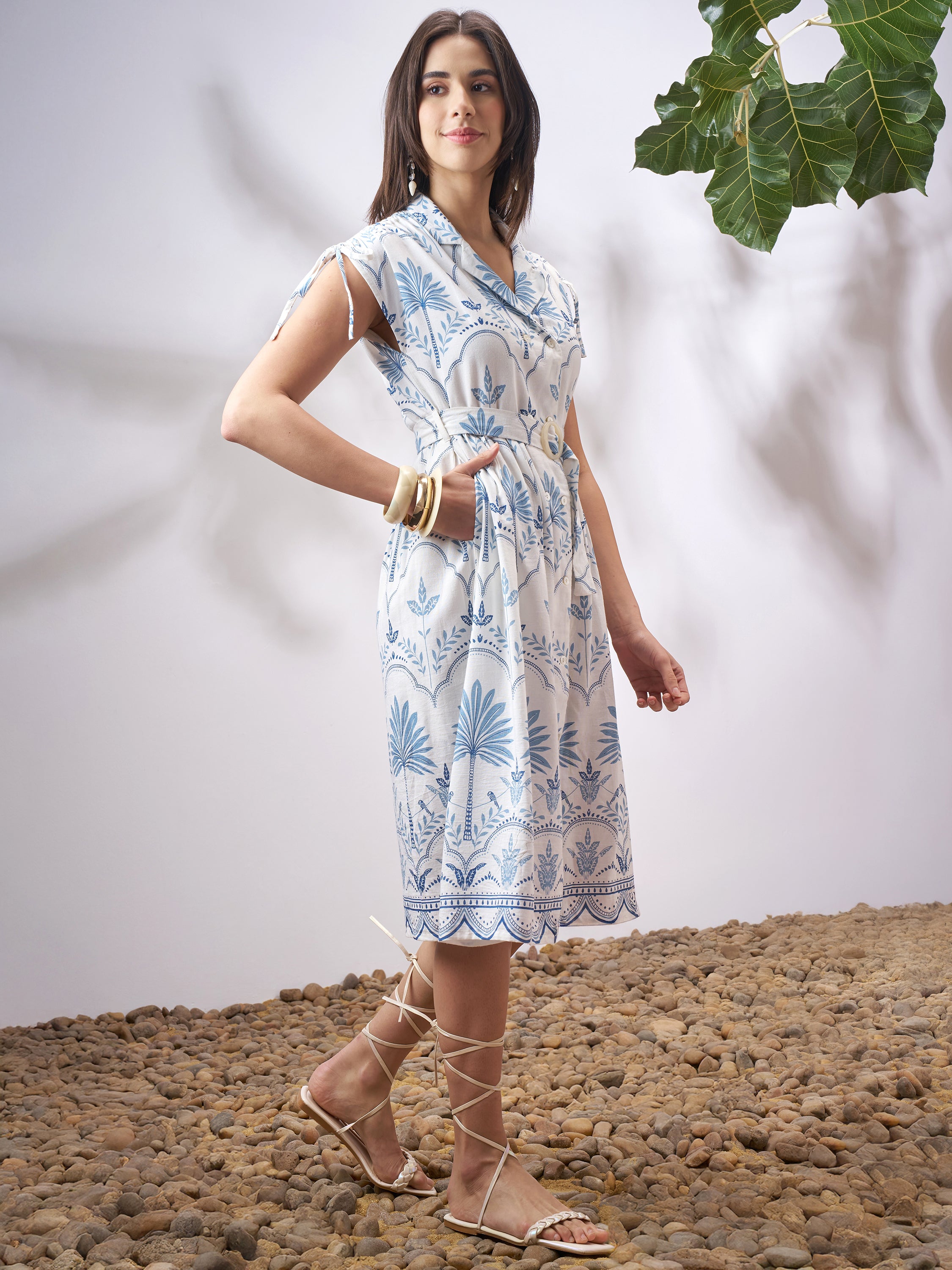 Vara By Vishudh Women Off White Printed A-Line Dress - Off White - Image 4