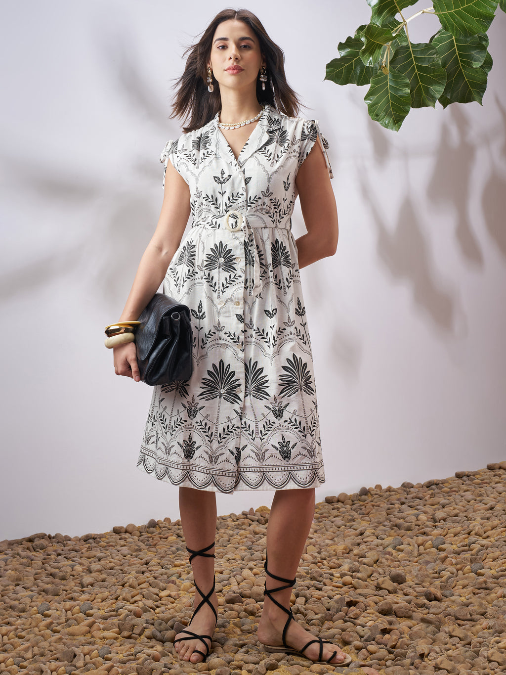 Vara By Vishudh Women Off White Printed A-Line Dress - Off White - Image 1