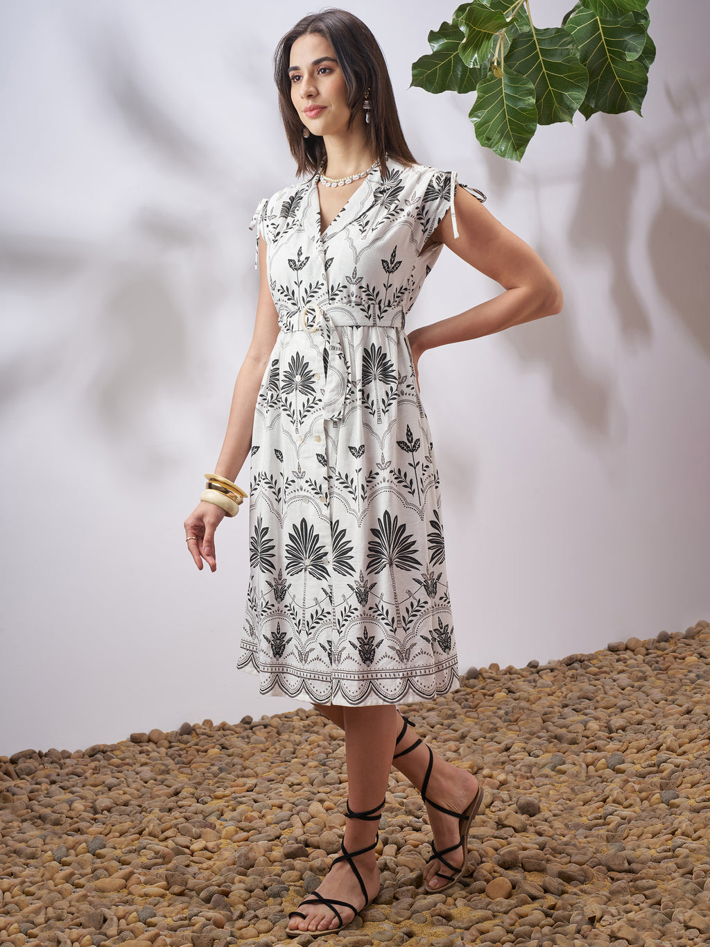 Vara By Vishudh Women Off White Printed A-Line Dress - Off White - Image 2