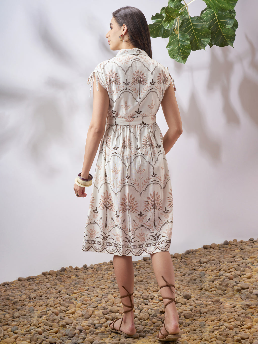 Vara By Vishudh Women Tan Printed A-Line Dress - Tan - Image 3