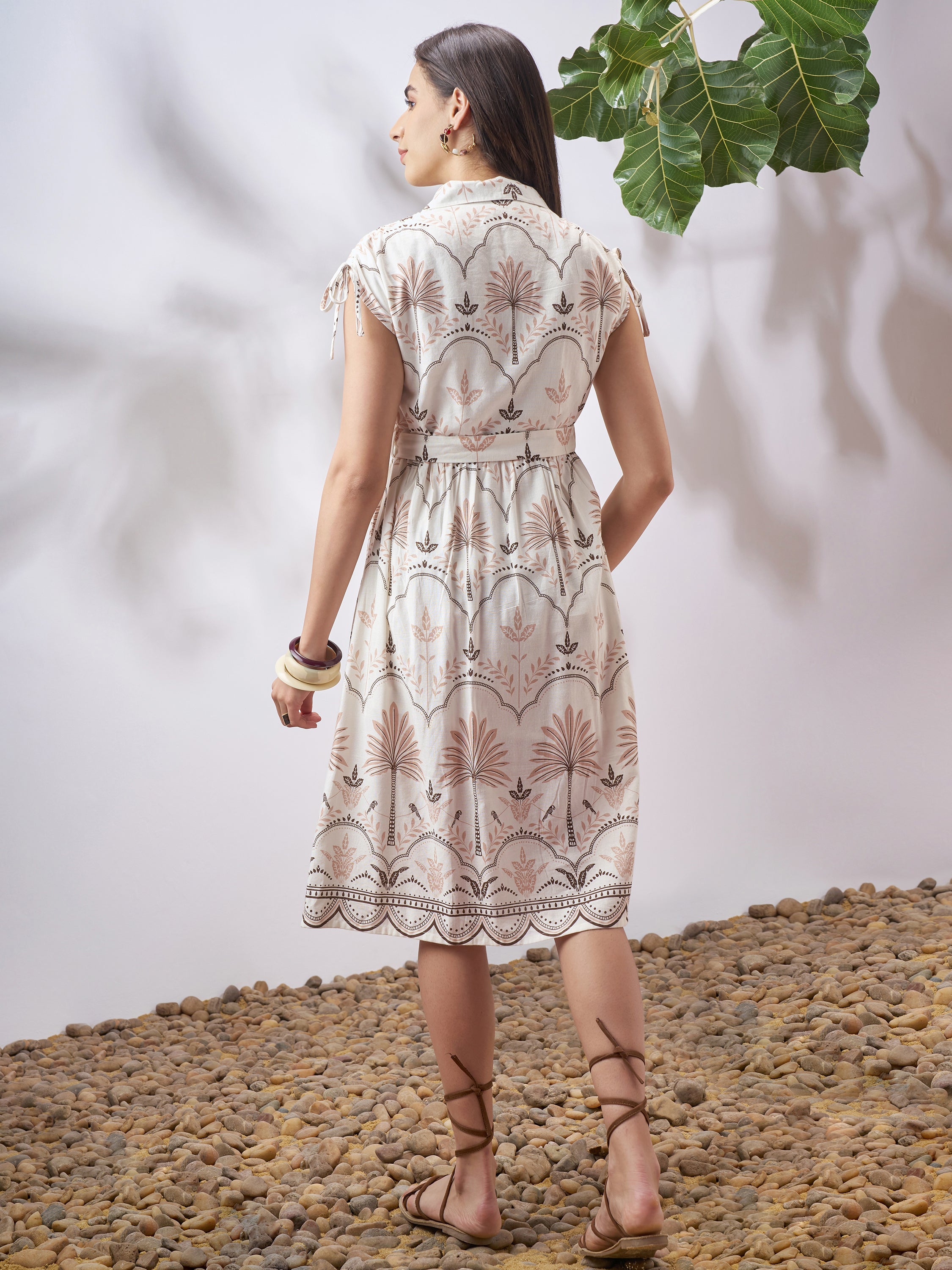 Vara By Vishudh Women Tan Printed A-Line Dress - Tan - Image 3