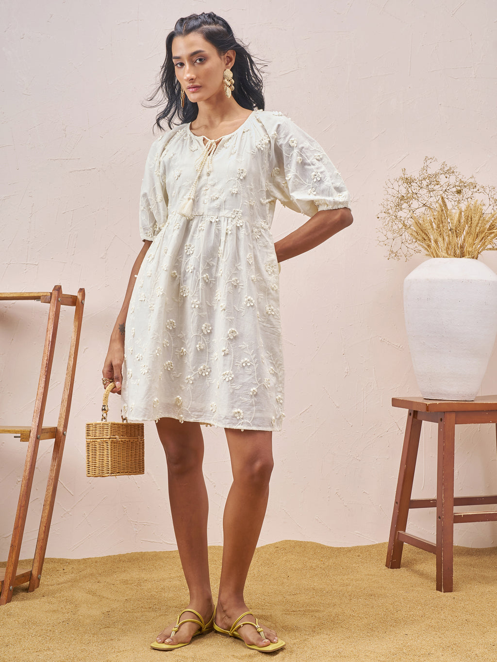 Vara By Vishudh Women White Embroidered A-Line Dress - White - Image 2
