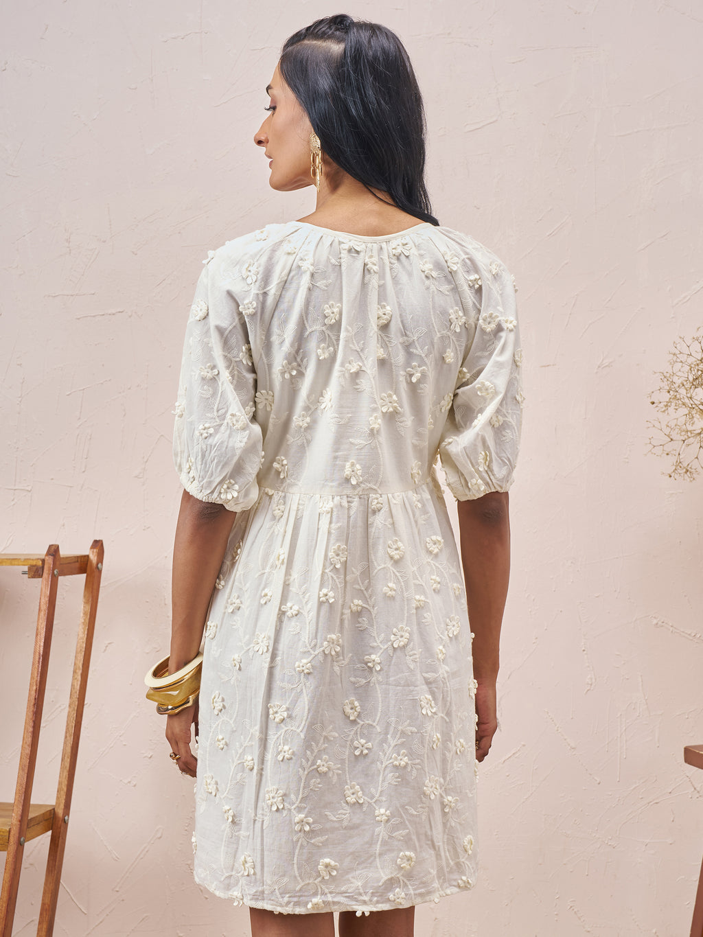 Vara By Vishudh Women White Embroidered A-Line Dress - White - Image 3