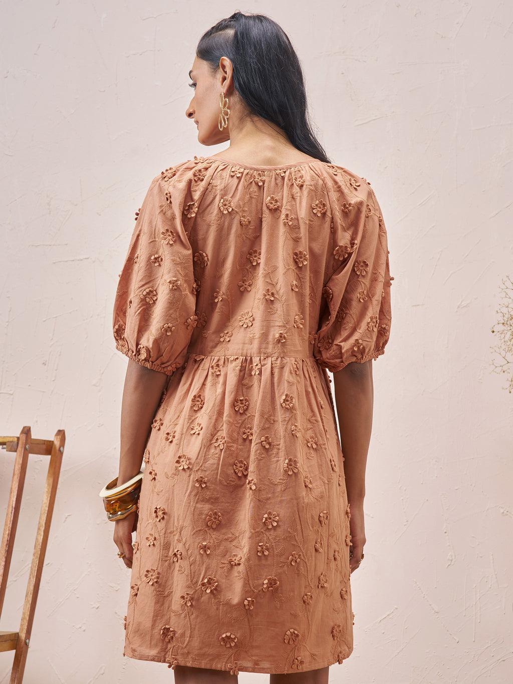 Vara By Vishudh Women Brown Embroidered A-Line Dress - Brown - Image 3
