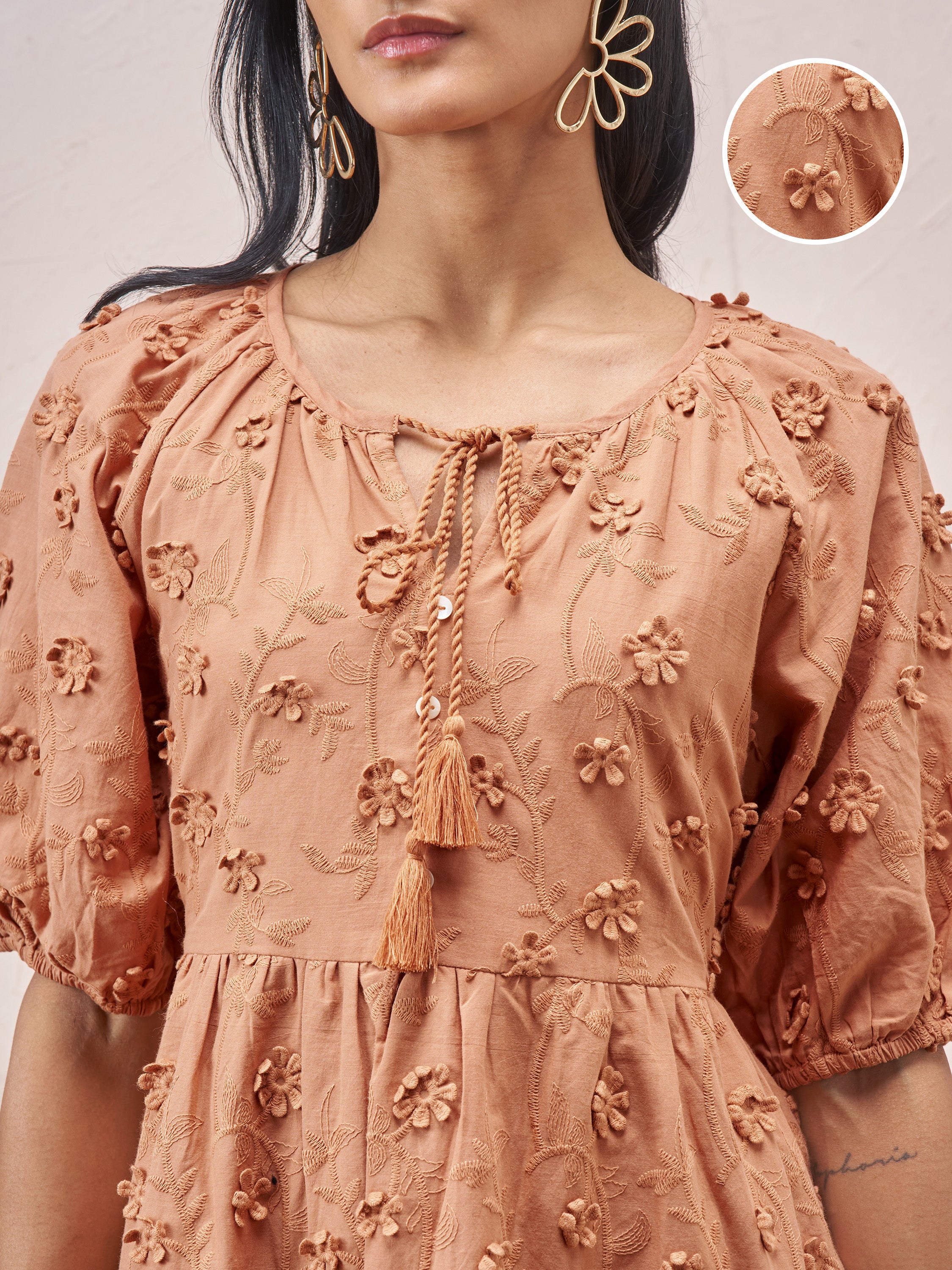Vara By Vishudh Women Brown Embroidered A-Line Dress - Brown - Image 5