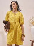 Vara By Vishudh Women Mustard Embroidered A-Line Dress - Mustard - Image 1