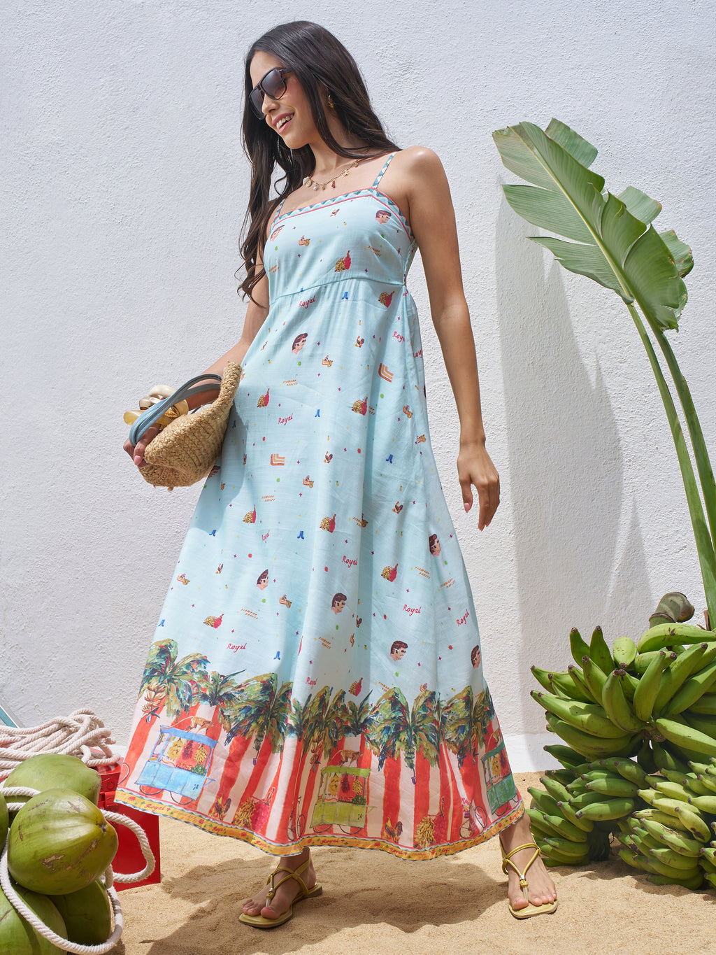 Vara By Vishudh Women Blue Printed Maxi Dress - Blue - Image 1