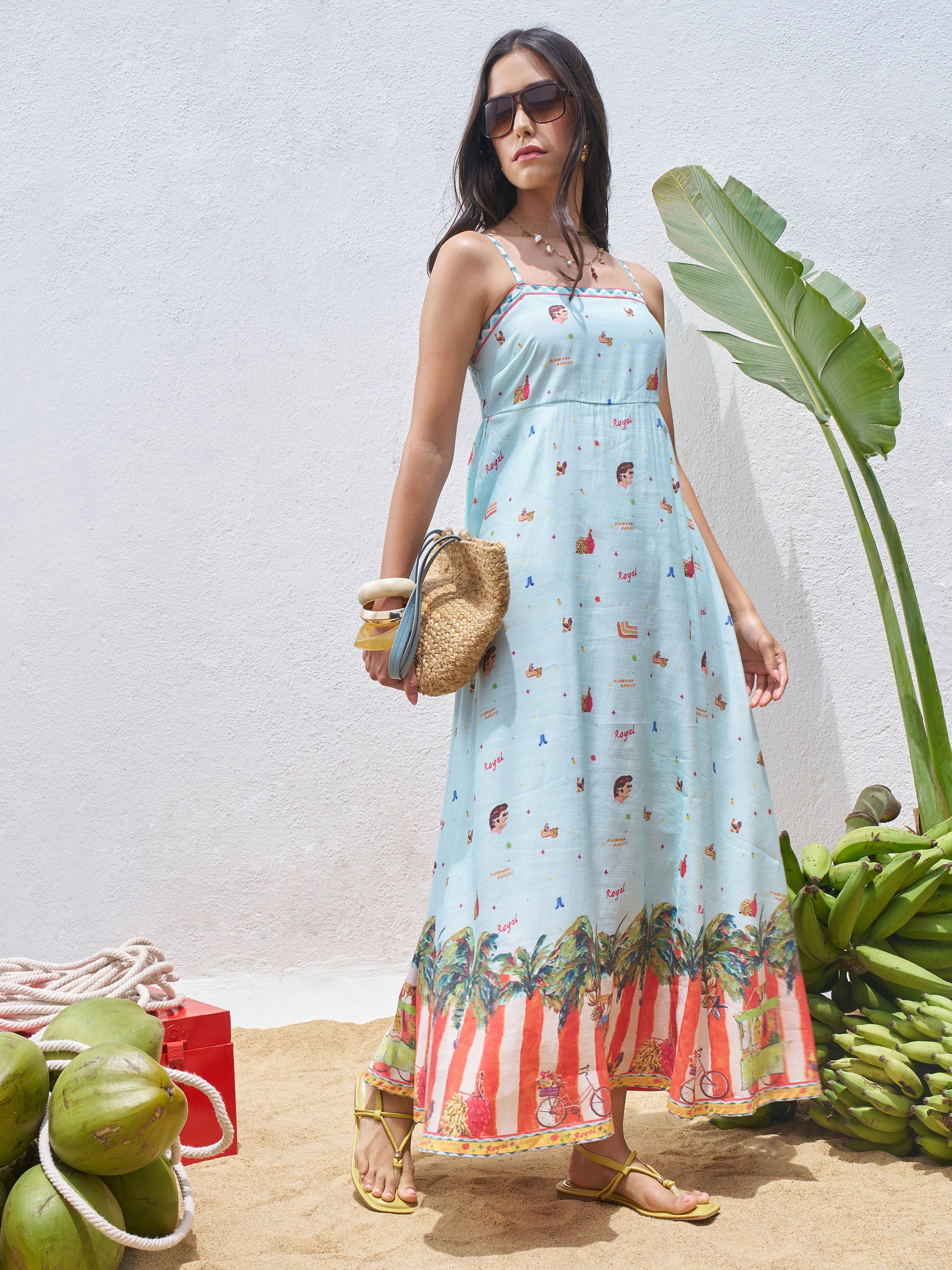 Vara By Vishudh Women Blue Printed Maxi Dress - Blue - Image 4