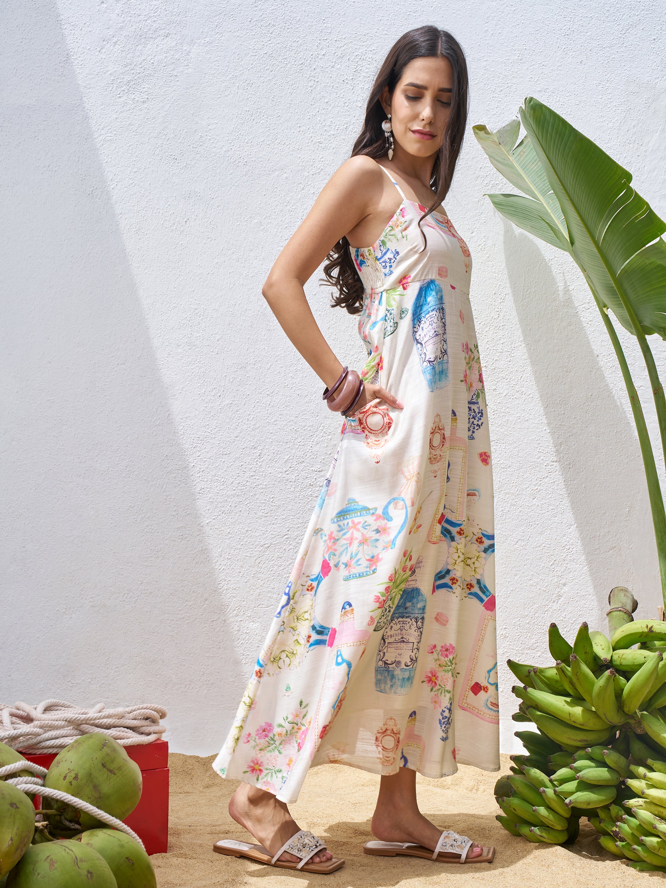Vara By Vishudh Women Off White Printed Maxi Dress - Off White - Image 6