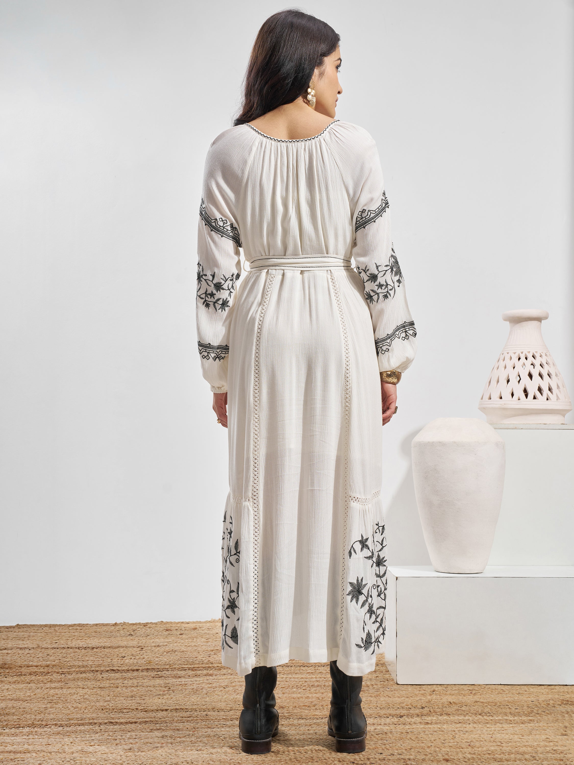 Vara By Vishudh Women Off White Embroidered Maxi Dress - Off White - Image 3