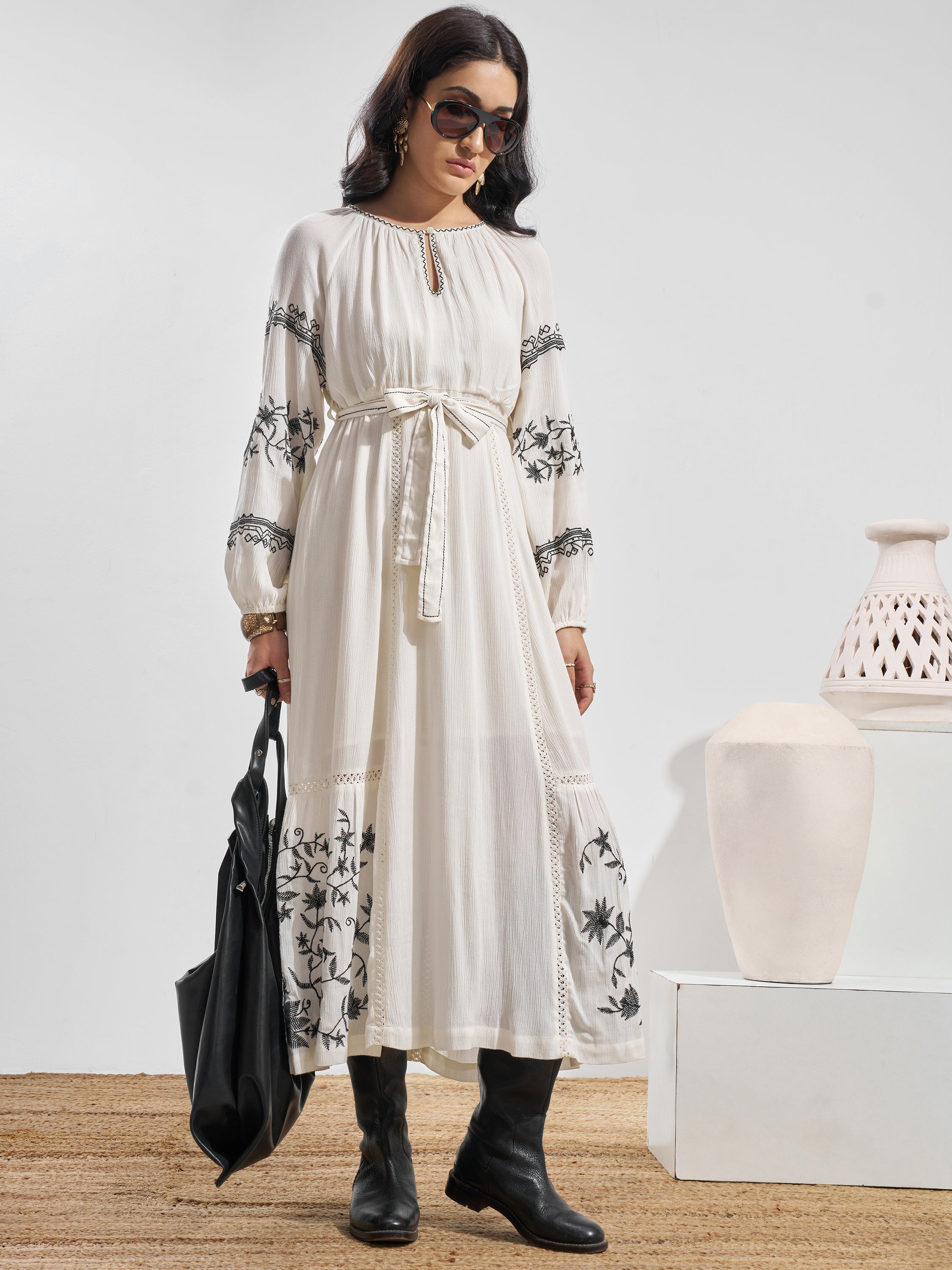 Vara By Vishudh Women Off White Embroidered Maxi Dress - Off White - Image 4