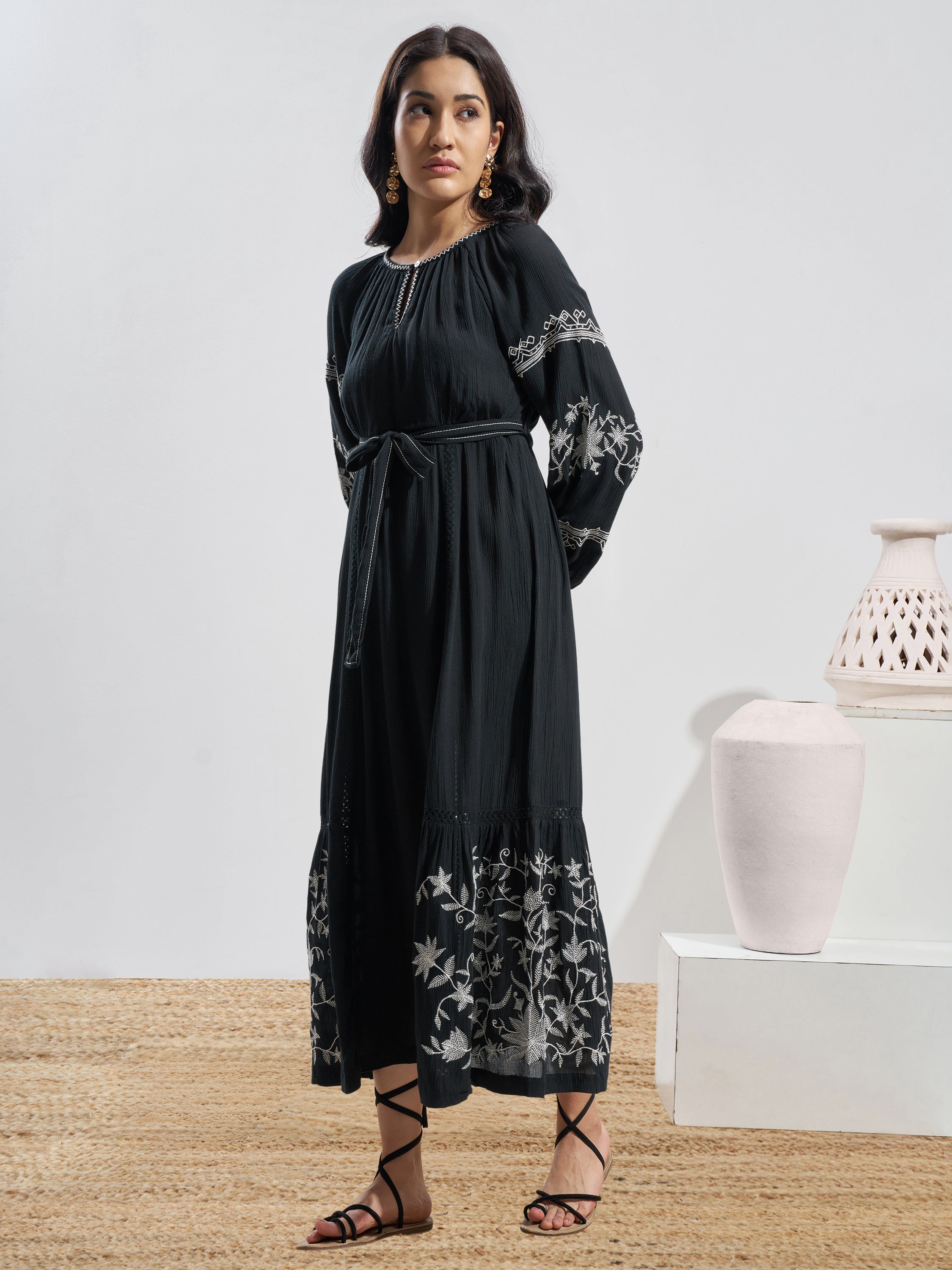 Vara By Vishudh Women Black Embroidered Maxi Dress - Black - Image 2